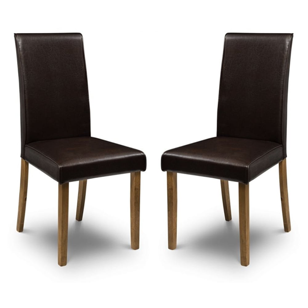 Haneul Brown Faux Leather Dining Chairs With Oak Legs In Pair