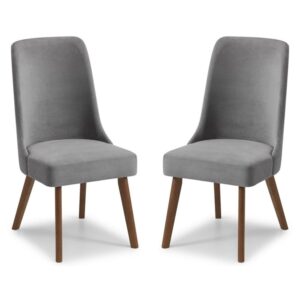 Hidalgo Dusk Grey Fabric Dining Chairs With Walnut Legs In Pair