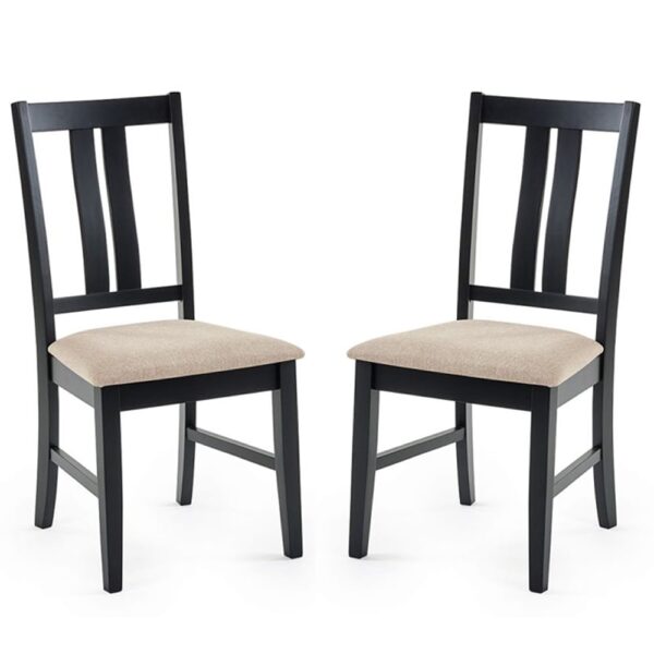 Hull Black Wooden Dining Chairs With Fabric Seat In Pair