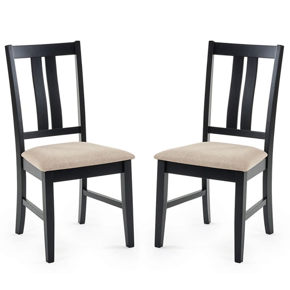 Hull Black Wooden Dining Chairs With Fabric Seat In Pair