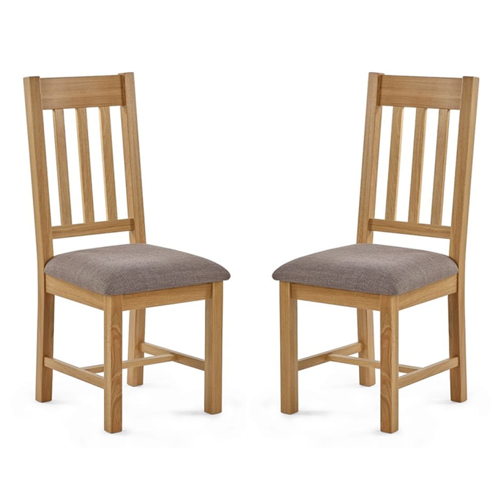 Macon Oak Wooden Dining Chairs With Grey Fabric Seat In Pair