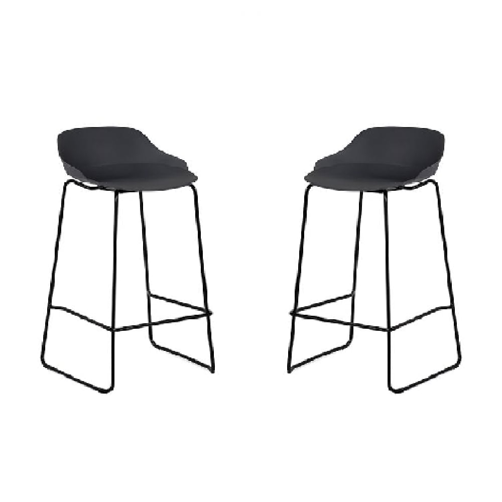 Racco Dark Grey Plastic Bar Stools With Metal Legs In Pair