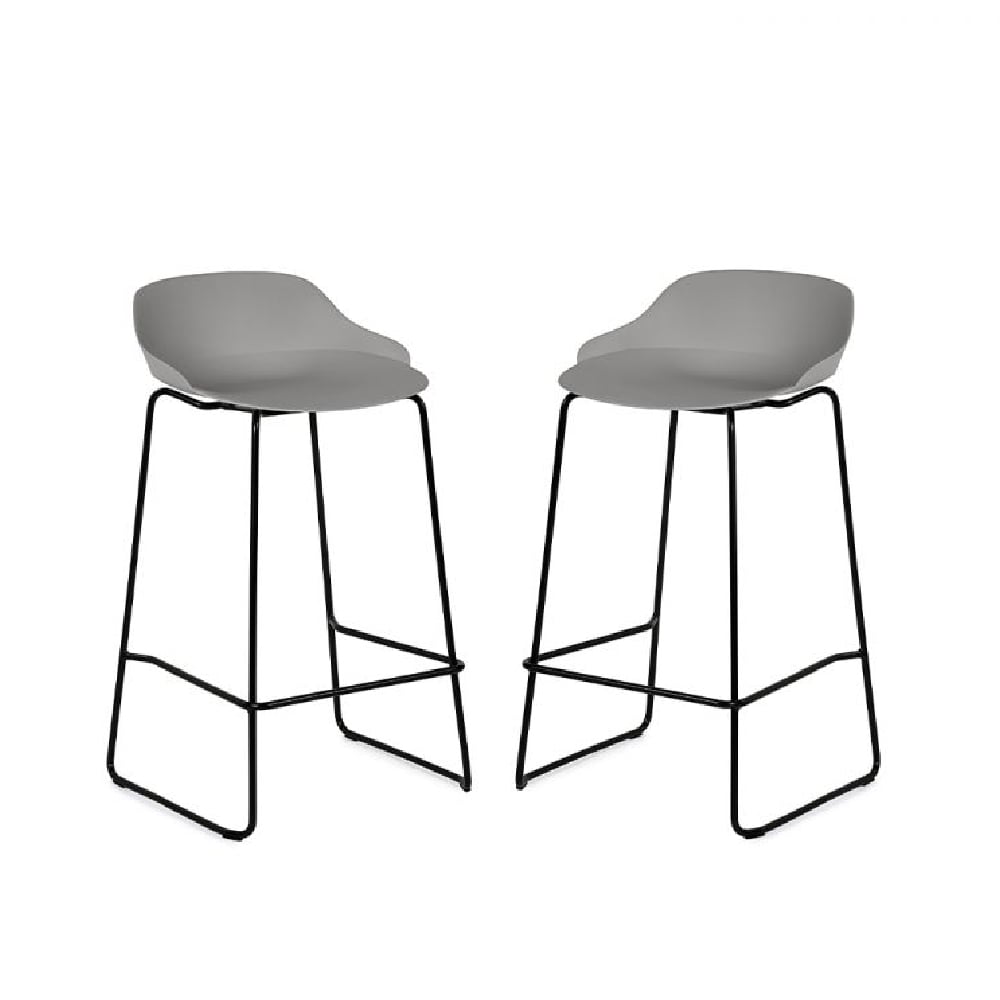 Racco Light Grey Plastic Bar Stools With Metal Legs In Pair