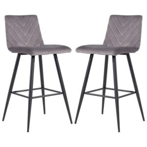 Casey Dark Grey Velvet Bar Stools With Metal Legs In Pair