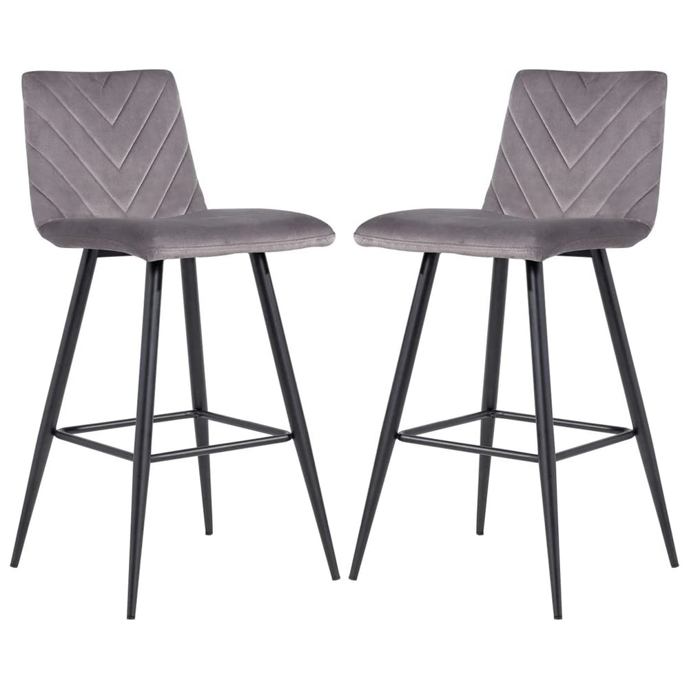 Casey Dark Grey Velvet Bar Stools With Metal Legs In Pair