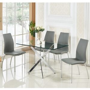 Daytona Small Glass Dining Table With 4 Opal Grey Chairs