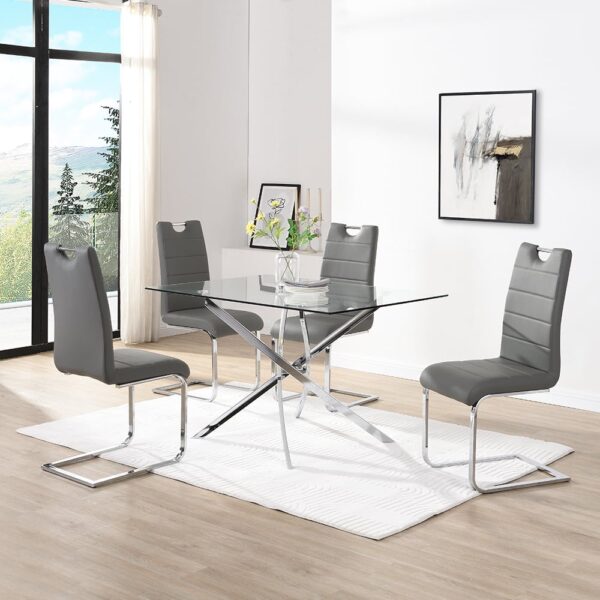 Daytona Small Glass Dining Table With 4 Petra Grey Chairs