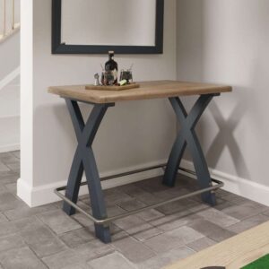 Hants Wooden Bar Table In Oak And Blue