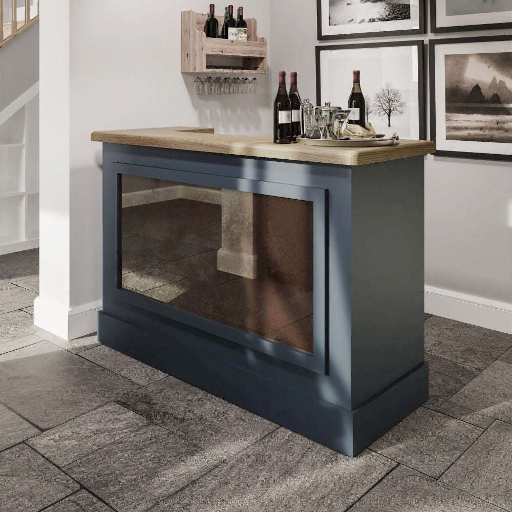 Hants Wooden Bar Table With Storage In Oak And Blue