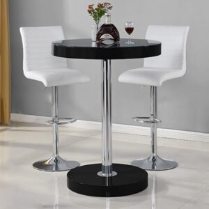 Havana Black Gloss Bar Table With 2 Ripple White Stools