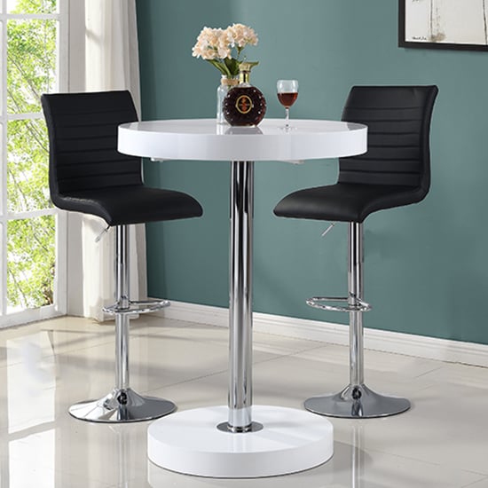 Havana Bar Table In White With 2 Ripple Black Bar Stools