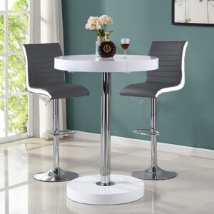 Havana Bar Table In White With 2 Ritz Grey And White Bar Stools