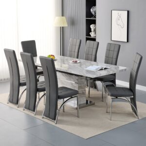 Parini Large Extending Magnesia Dining Table 8 Ravenna Grey Chairs