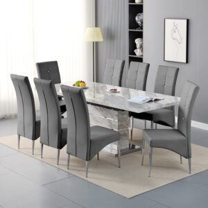 Parini Large Extending Magnesia Dining Table 8 Vesta Grey Chairs