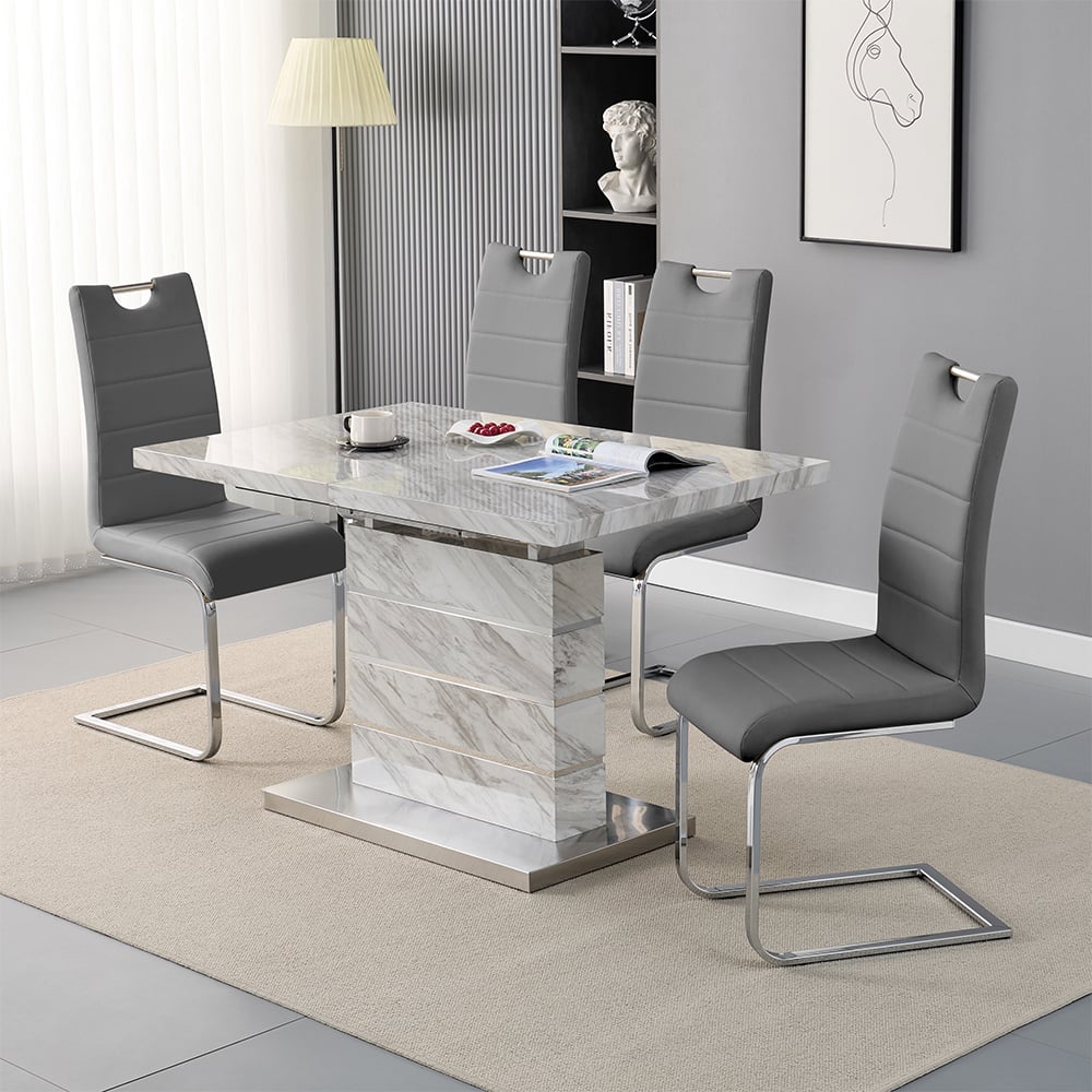 Parini Small Extending Magnesia Dining Table 4 Petra Grey Chairs