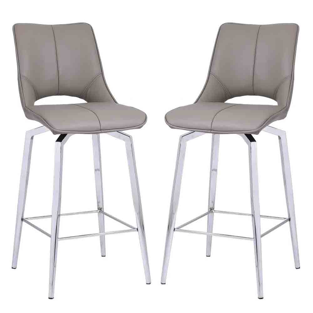 Pilton Taupe PU Leather Bar Stools With Chrome Legs In Pair