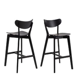 Riga Black Wooden Bar Stools In Pair