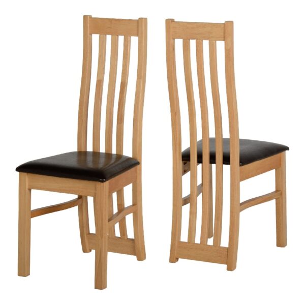 Afton Oak Wooden Dining Chairs With Leather Seat In Pair