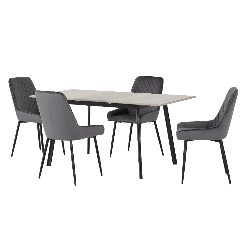 Avah Extending Concrete Dining Table With 4 Grey Chairs