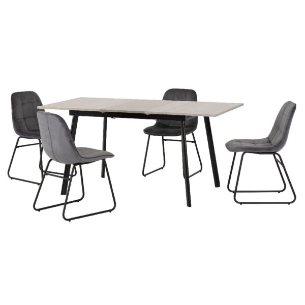 Avah Extending Concrete Dining Table With 4 Lyster Grey Chairs