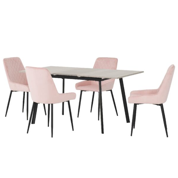 Avah Extending Concrete Dining Table With 4 Pink Chairs