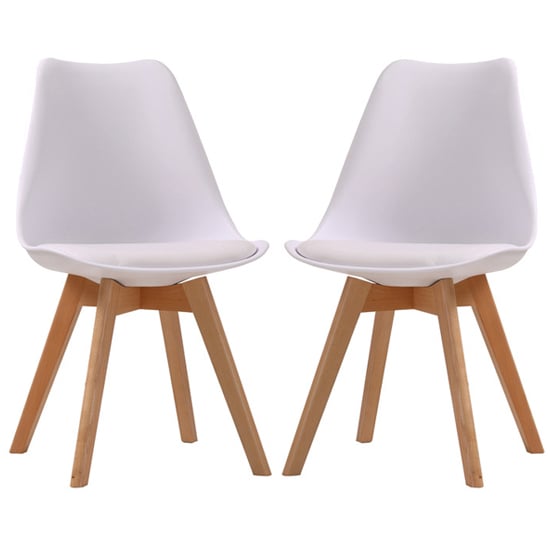 Livre White Plastic Dining Chairs With Wooden Legs In Pair