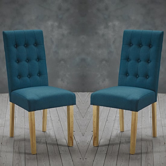 Remo Teal Fabric Dining Chairs With Wooden Legs In Pair