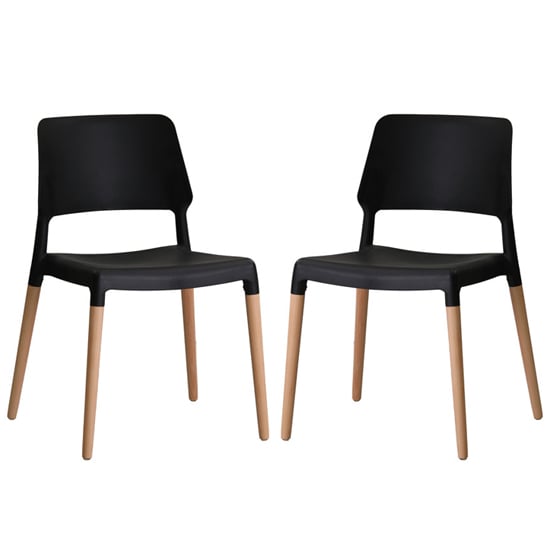 Rivera Black Plastic Dining Chairs With Beech Legs In Pair