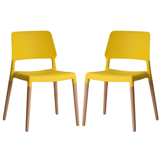 Rivera Yellow Plastic Dining Chairs With Beech Legs In Pair