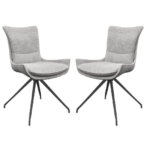 Auxvasse Grey Fabric Swivel Dining Chairs In Pair