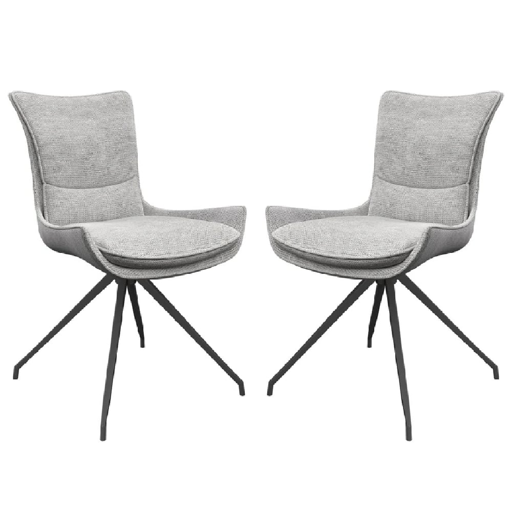 Auxvasse Grey Fabric Swivel Dining Chairs In Pair