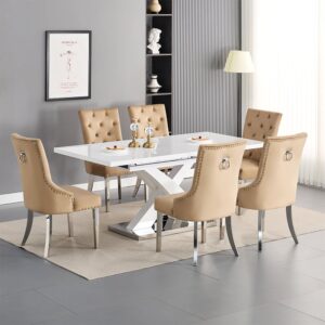 Axara Large Extending White Dining Table 6 Imperial Champagne Chairs