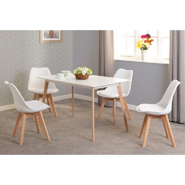 Barrie Rectangular Wooden Dining Table With 4 White Chairs