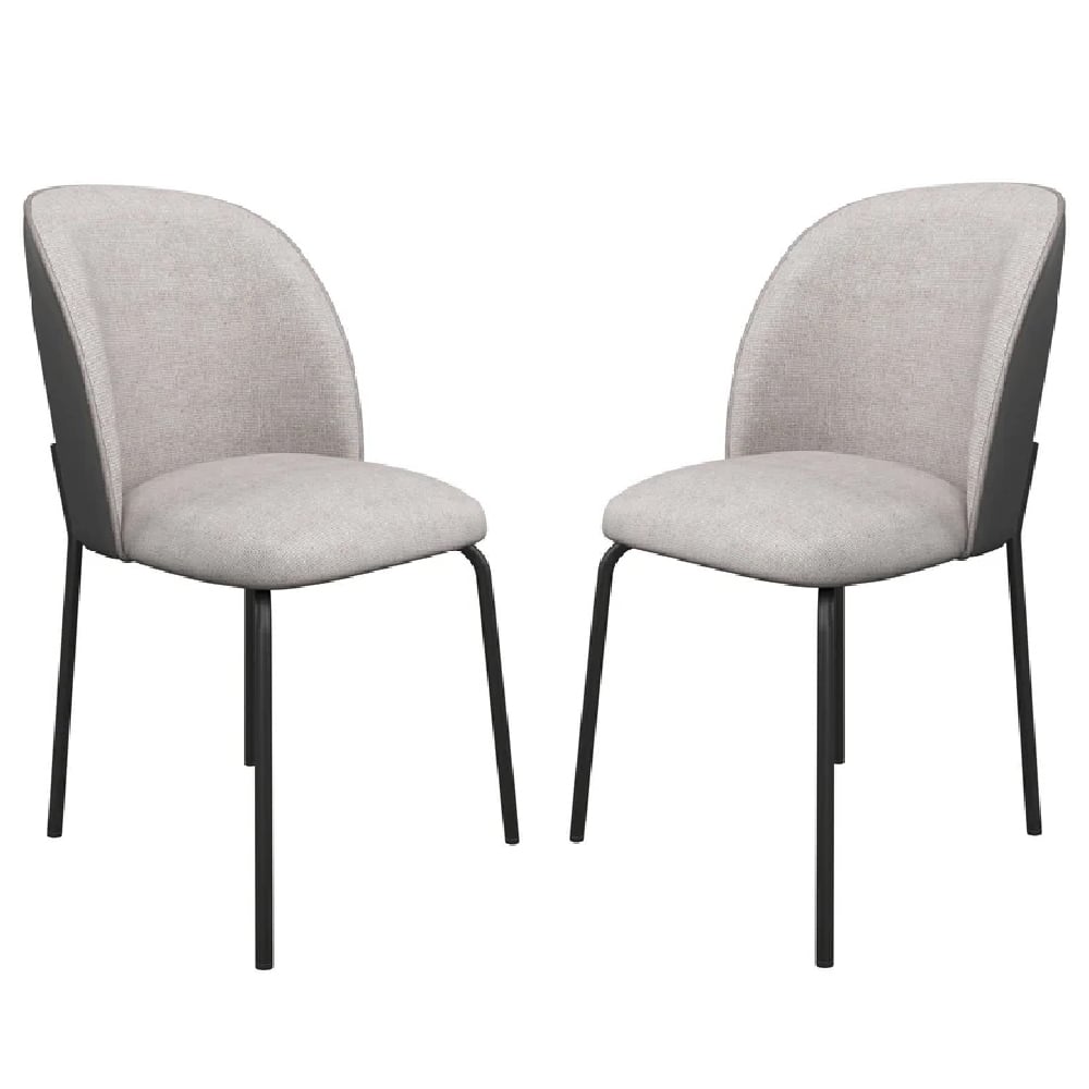 Cadillac Grey Fabric Dining Chairs With Leather Back In Pair