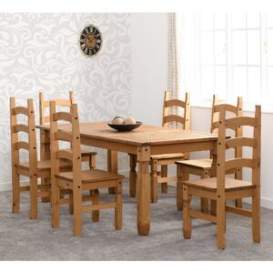 Central Rectangular Wooden Dining Table With 6 Oak Chairs