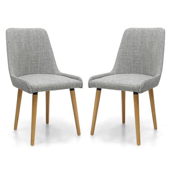 Chioa Grey Fabric Dining Chairs With Oak Legs In Pair