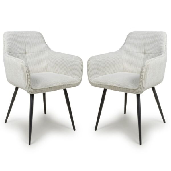 Davidson White Fabric Dining Chairs With Black Legs In Pair