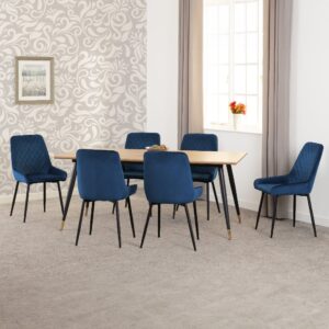 Hanover Oak Wooden Dining Table With 6 Avah Blue Chairs