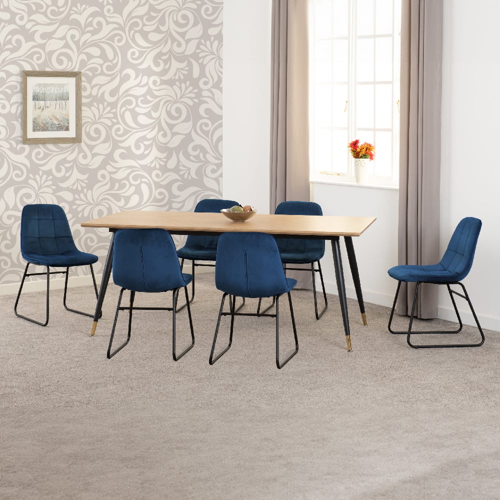 Hanover Oak Wooden Dining Table With 6 Lyster Blue Chairs