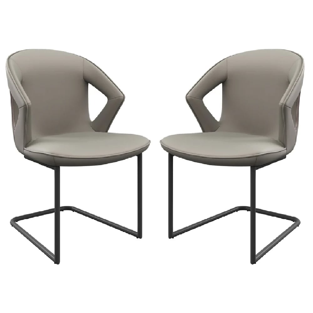 Kahului Taupe Leather Dining Chairs With Black Legs In Pair