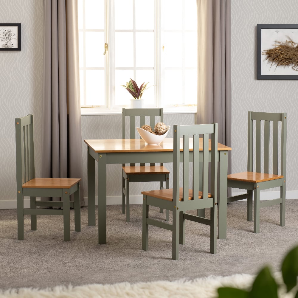 Ladkro Wooden Dining Table With 4 Chairs In Green And Oak