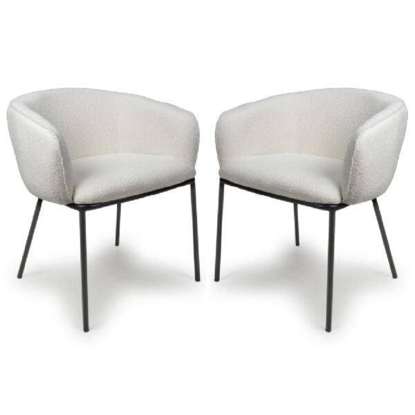 Langley White Fabric Dining Chairs With Black Legs In Pair