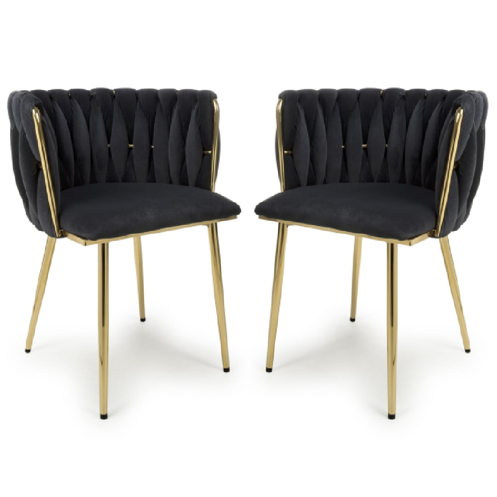 Oaklyn Black Velvet Dining Chairs With Gold Legs In Pair