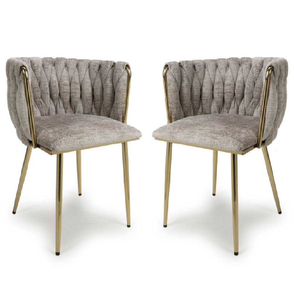 Oaklyn Mink Velvet Dining Chairs With Gold Legs In Pair