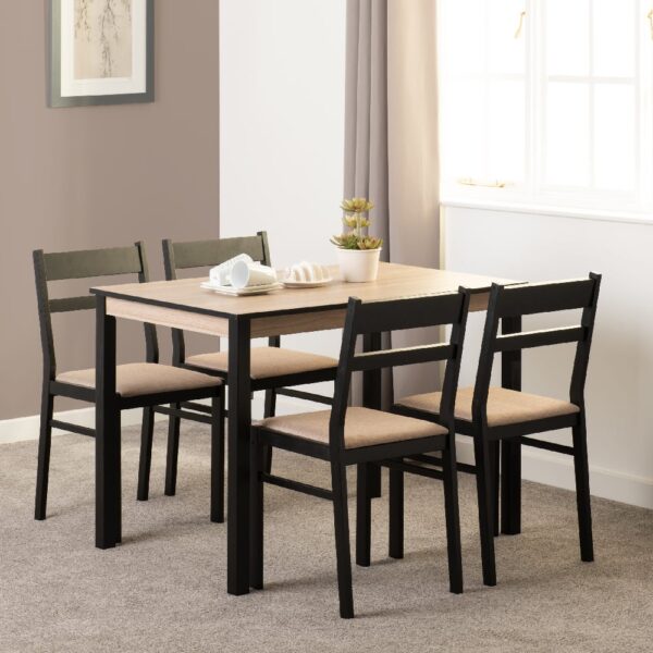 Redland Oak Wooden Dining Table With 4 Black Chairs