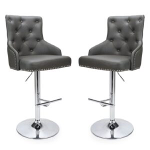 Rivne Graphite Grey Leather Bar Stools With Chrome Base In Pair