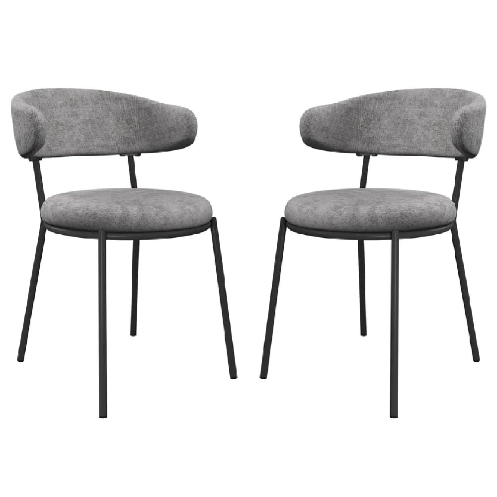 Safford Grey Fabric Dining Chairs With Grey Legs In Pair