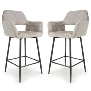 Safford Mink Fabric Bar Chairs With Black Legs In Pair