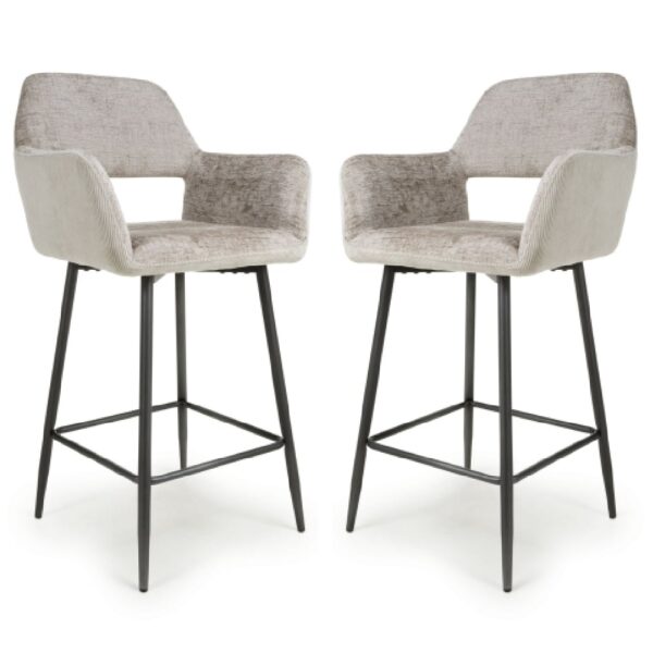 Safford Mink Fabric Bar Chairs With Black Legs In Pair