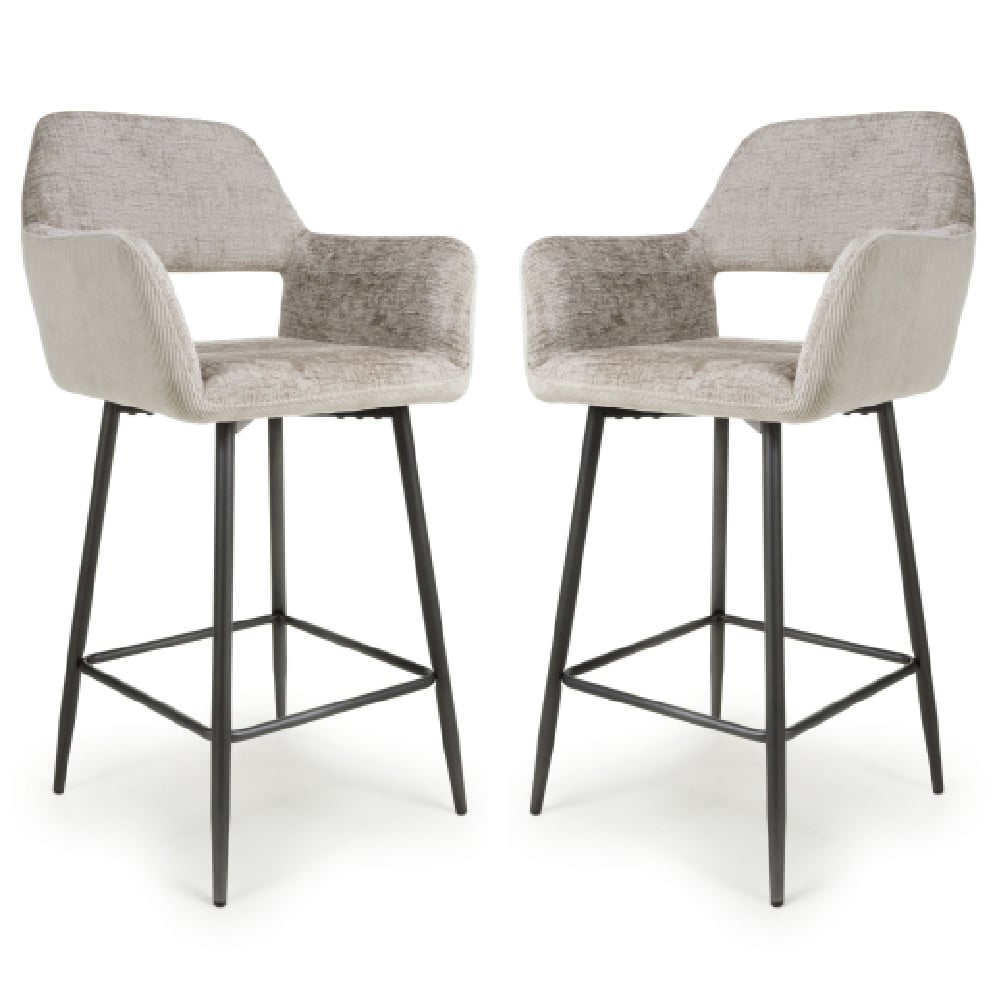 Safford Mink Fabric Bar Chairs With Black Legs In Pair